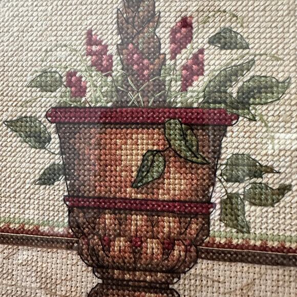 Tiki Cross Stitch Potted Tree FRAMED Wall Decor Completed Vintage - Picture 10 of 12